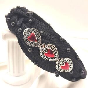 ZARA Heart headband Triple heart red silver black | NWOT
